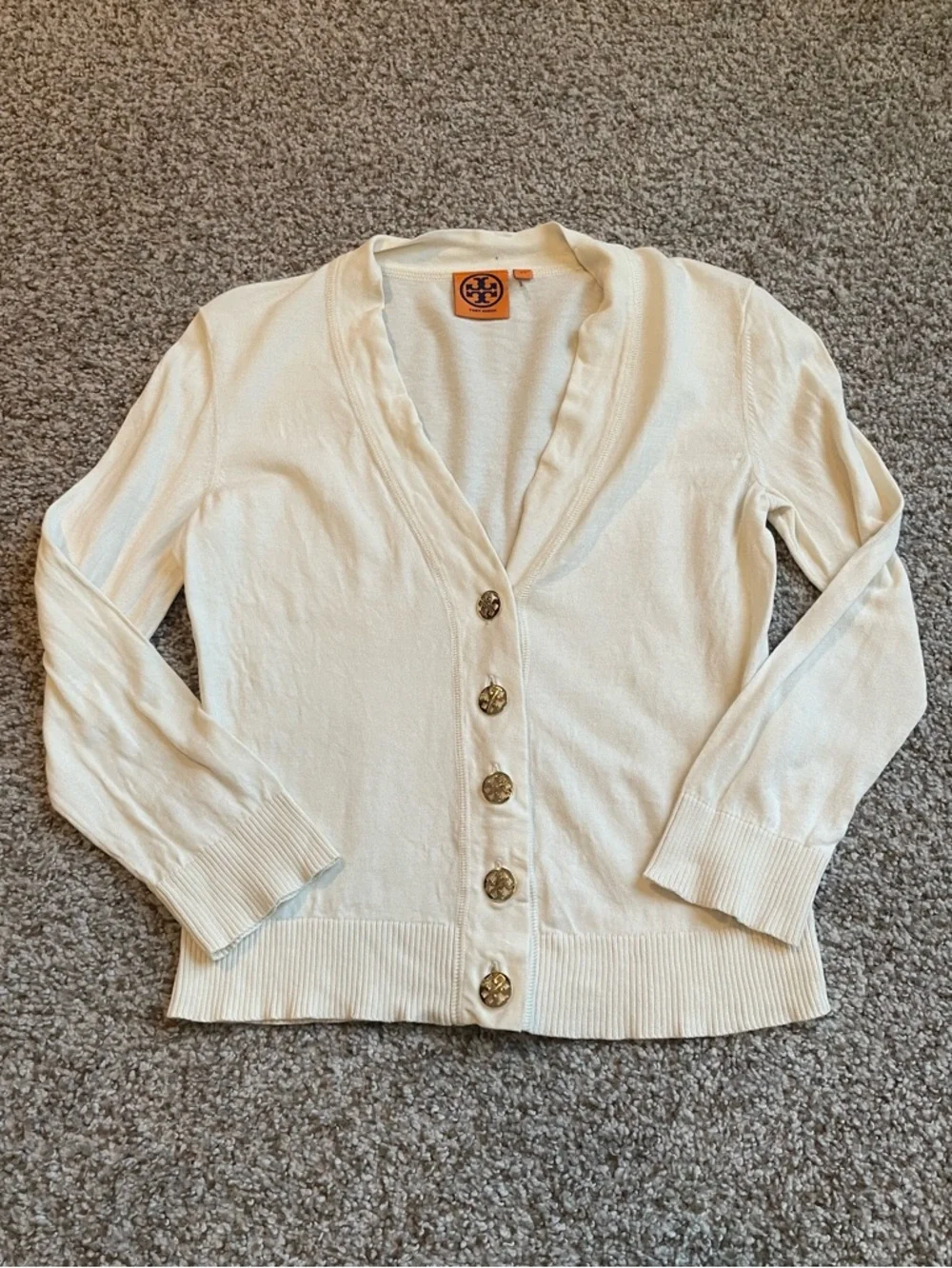 Tory‎ Burch V-Neck Gold Tone Button Front Cardigan Cotton XS